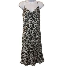 She + Sky Black Gray Cheetah Print Racerback Cowl Neck Midi Slip Dress Small Y2K